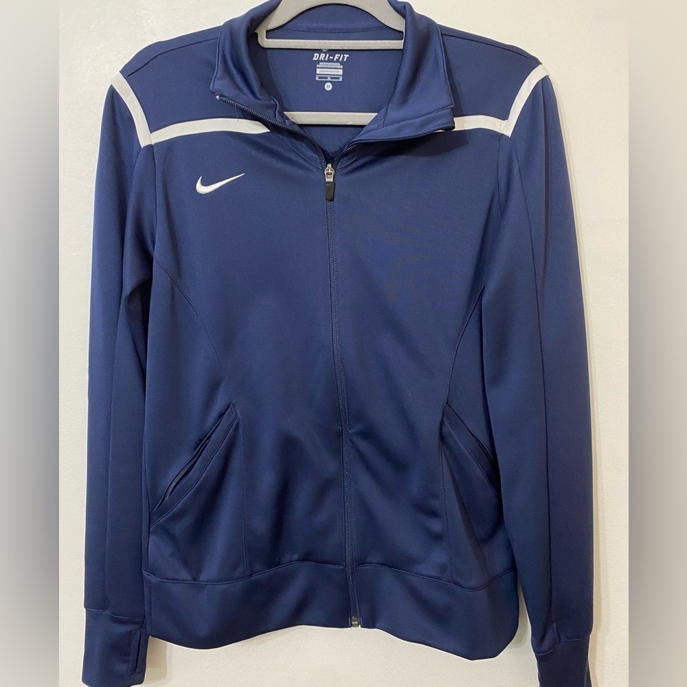 Nike Jacket Womens Medium Navy Blue Dri-Fit Full Zip Long Sleeve Mock Neck Gym
